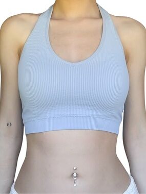 GARAGE Crop Halter Top Baby Blue Size XS GUC
